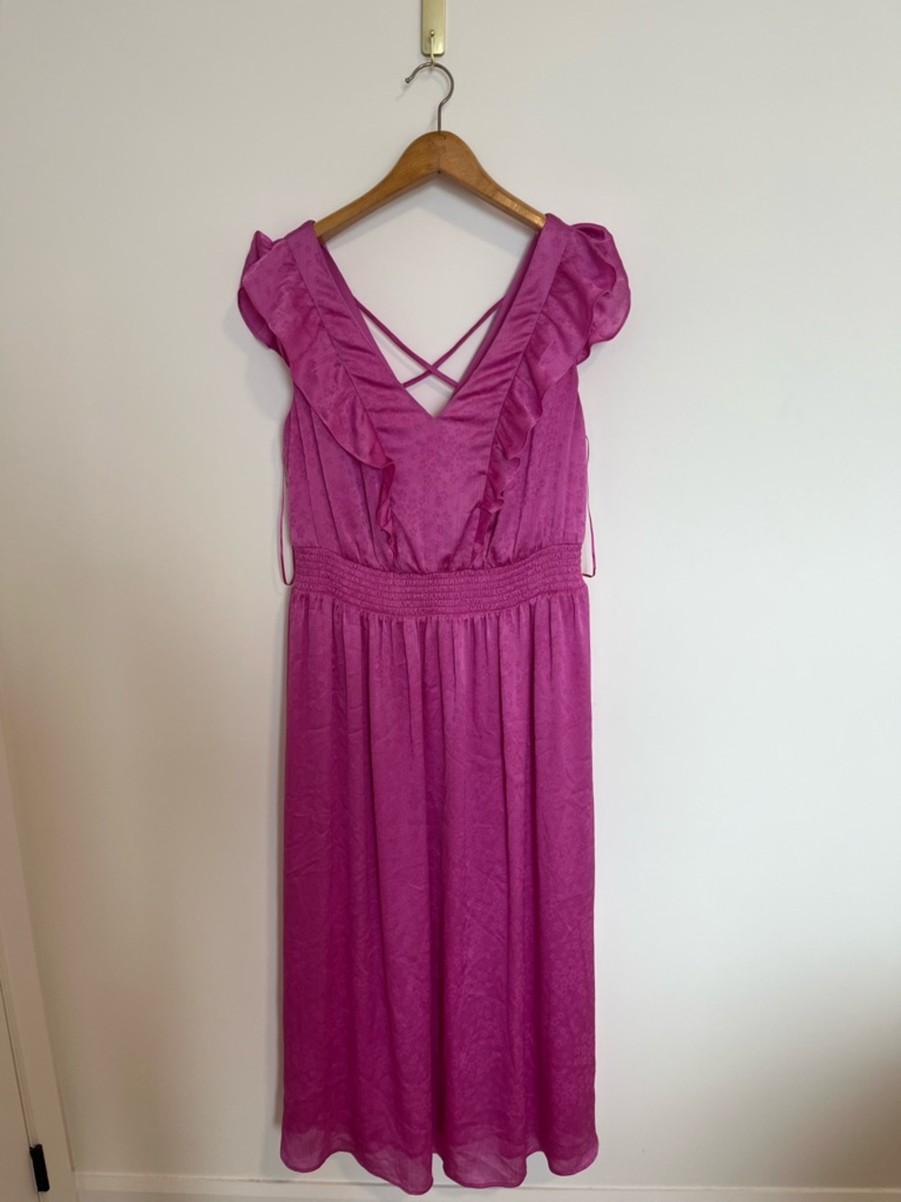 Addition Elle Fuchsia Ruffle V‑Neck Midi Dress